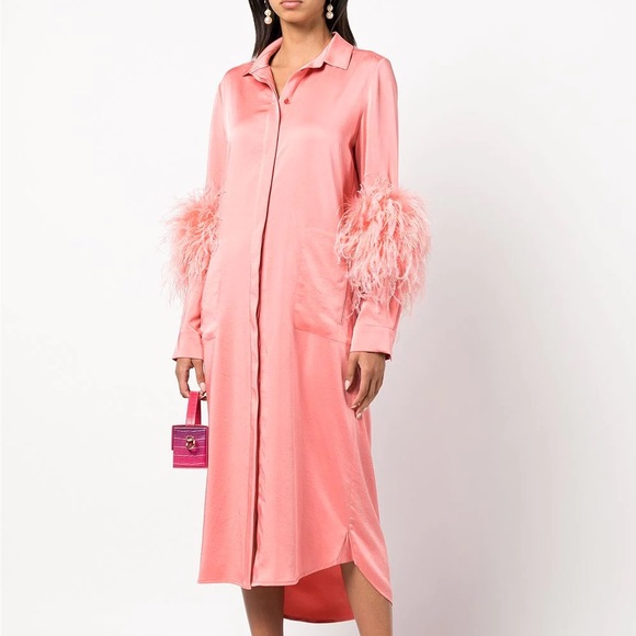 Lapointe Feather-trimmed Satin Midi Shirt Dress - Picture 2 of 12